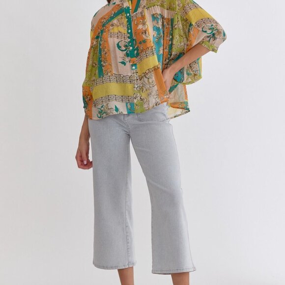 NWT - Entro Mixed print 3/4 sleeve top - Size S - Picture 4 of 7